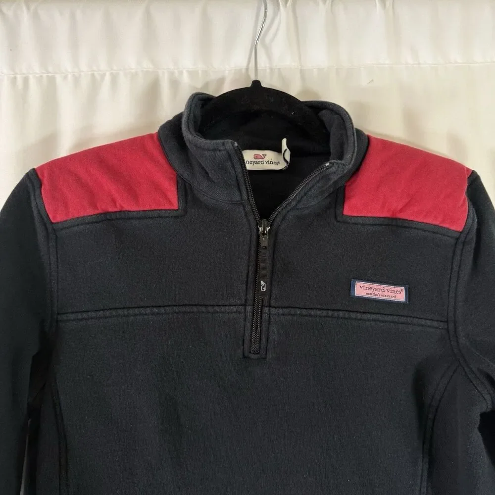 Vineyard Vines Sweater Boys Medium Black 1/4 Zip Turtleneck Pullover 100% Cotton